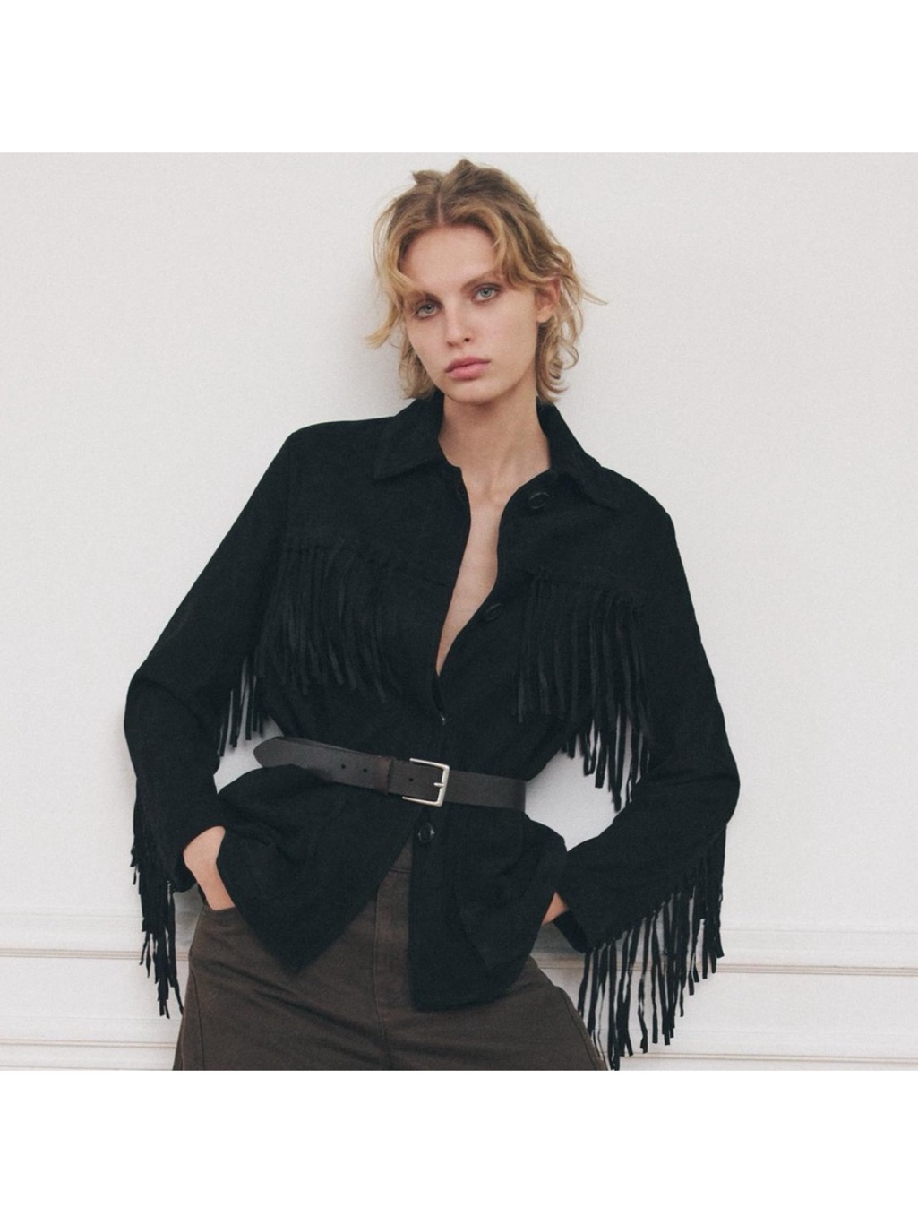 Zara Fringed Suede 100% Leather Jacket